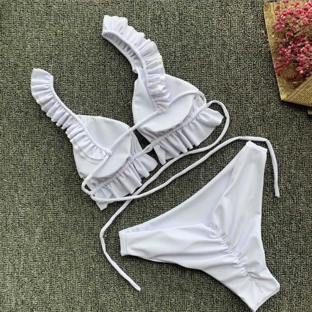 White Sexy Ruffle Bikini Set with Push up - Picture 7 of 7